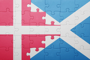 puzzle with the national flag of denmark and scotland