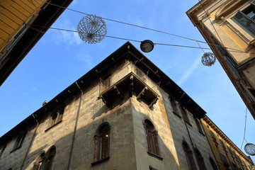 Architectural attractions of Verona, Italy. Houses and central streets in december