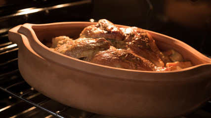 Chicken Cooked in Oven in a Clay Dish