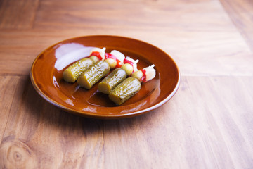spanish banderillas, skewers with different pickles, such as oli