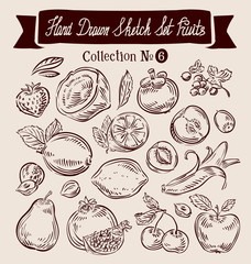 Hand drawn doodle set fruit. Vector illustration