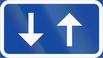Road sign used in Sweden - Two-way traffic on cycle and moped track