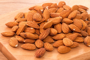 Almonds on a kitchen board