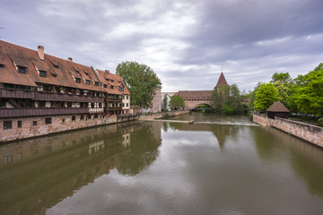 Street view of Nuremberg, the second-largest city in Bavaria, Germany.