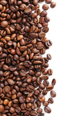 Roasted coffee beans on a white background