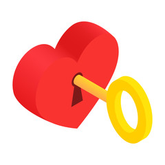 Heart-lock and key isometric 3d icon