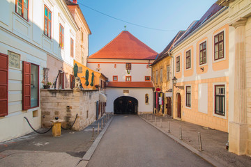 Historic street and Stone gate on Upper town in Zagreb, capital of Croatia