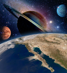 Astrology astronomy earth space solar system creation saturn planet milky way galaxy. Elements of this image furnished by NASA.