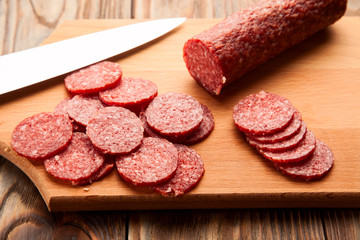 Sausage sliced with a knife