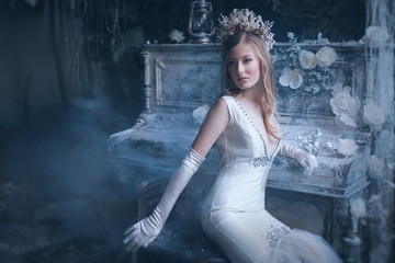 snow Queen in fairy forest