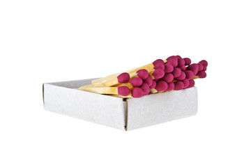 Box with matches over a white background