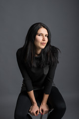 cute young girl on the shooting in the studio