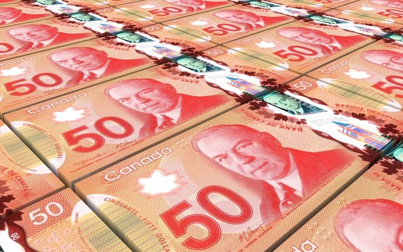 Canadian dollar bills stacks background. Computer generated 3D photo rendering.