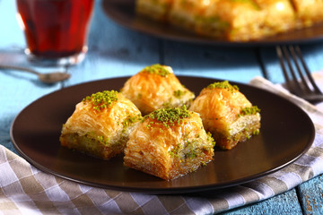 turkish traditional baklava with tea