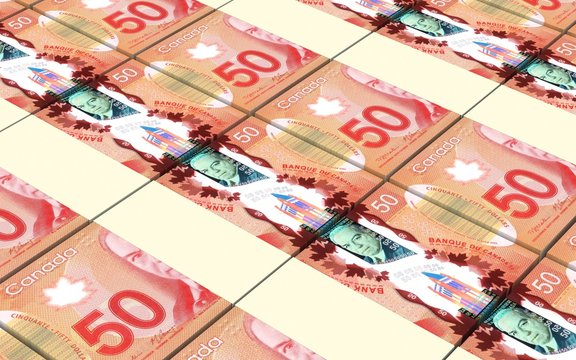 Canadian dollar bills stacks background. Computer generated 3D photo rendering.