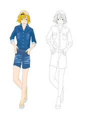 Girl Denim Fashion Caucasian No.2 Vector Illustration