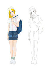 Girl Denim Fashion Caucasian No.3 Vector Illustration