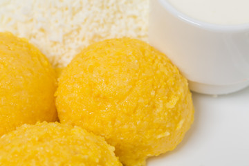 Traditional moldovan mamaliga porridge. 