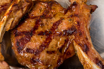 Closeup of griiled pork steak. 