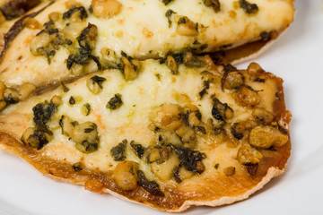 Closeup of delicious roasted fish fillets.