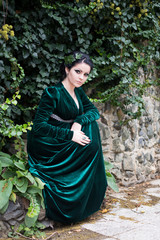 Unusual beautiful bride in a green dress