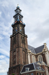 Fototapeta na wymiar View of the Amsterdam Westerkerk (Western church) tower.