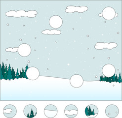 Winter forest: complete the puzzle and find the missing parts of