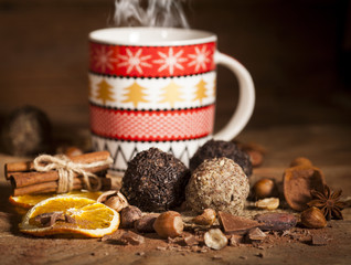 Homemade cookies with Christmas cup
