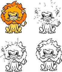 Cartoon lion. Vector illustration. Coloring and dot to dot game