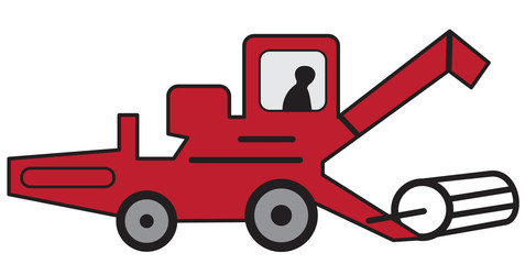 Cartoon red combine harvester