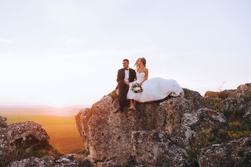 beautiful wedding couple in the mountains