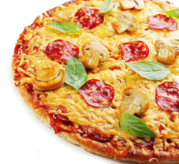 Delicious tasty pizza isolated on white