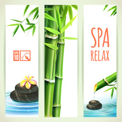 Naklejka premium Set of Vertical Bamboo Banners. Vector illustration, eps10, editable.