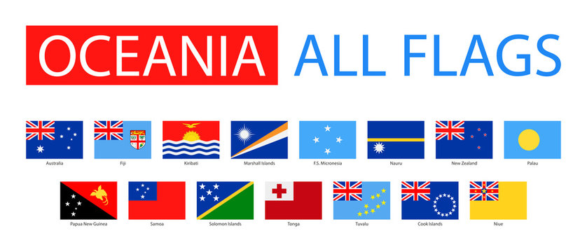 Flags Of Oceania - Full Vector Collection. Vector Set of Flat Oceanian Flags.