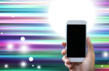 Man's hand shows white smartphone in vertical position