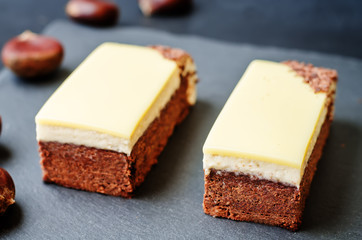 chestnut brownie cake with chestnut  white chocolate mousse