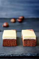 chestnut brownie cake with chestnut  white chocolate mousse