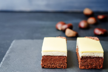 chestnut brownie cake with chestnut  white chocolate mousse