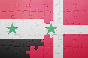 puzzle with the national flag of syria and denmark