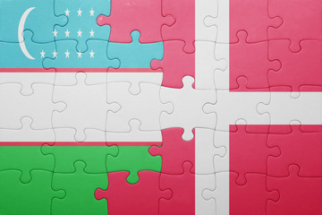 puzzle with the national flag of uzbekistan and denmark