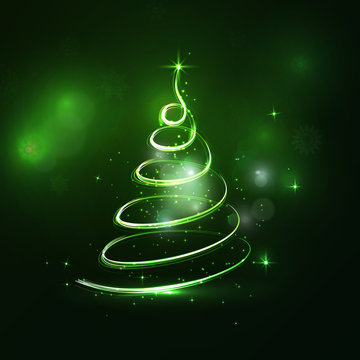 Abstract Light Green Christmas Tree On Dark Background