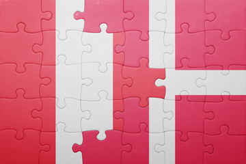 puzzle with the national flag of peru and denmark