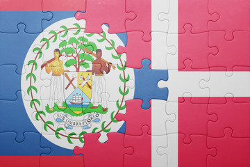 puzzle with the national flag of belize and denmark