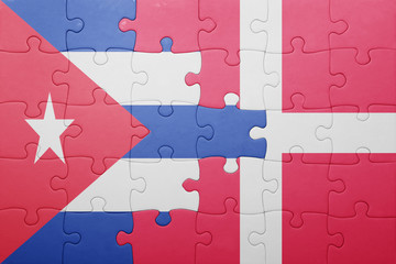 puzzle with the national flag of cuba and denmark