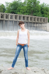 Charming young girl on a studio photo shoot