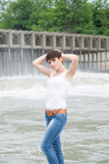 Charming young girl on a studio photo shoot