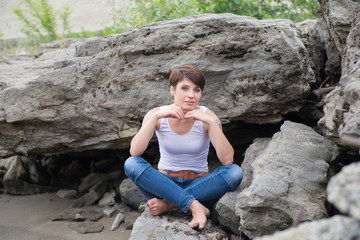 Charming young girl on a studio photo shoot