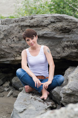 Charming young girl on a studio photo shoot