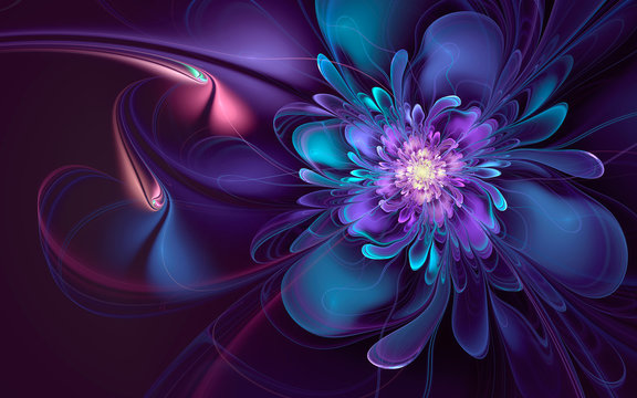 Fototapeta Abstract fractal background, wavy cyan-violet flower