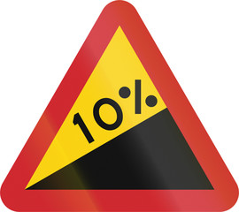 Road sign used in Sweden - Steep hill upwards (10%)